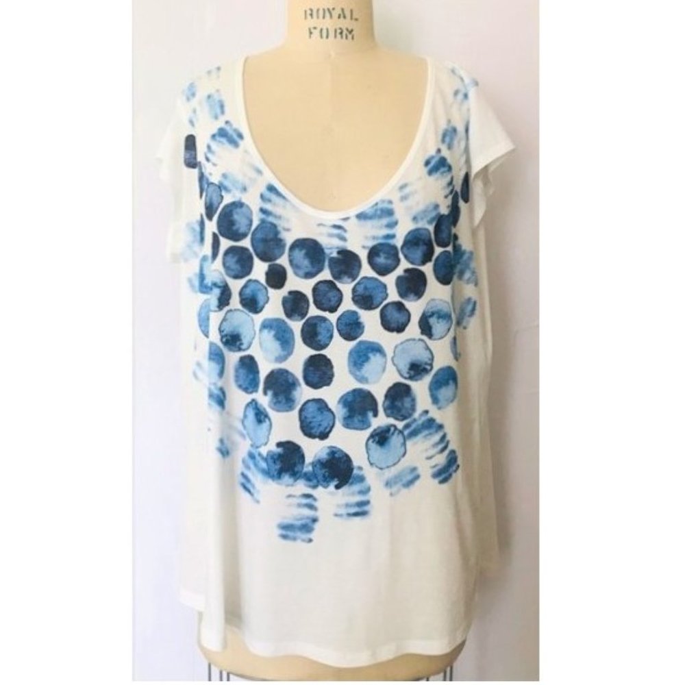 H&M WHITE BLUE WATERCOLOR ABSTRACT BUBBLE SHORT SLEEVE COTTON T-SHIRT XL NWT - Picture 8 of 8